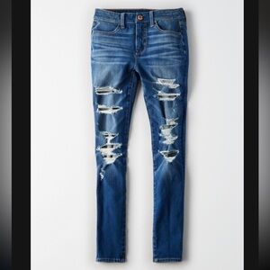 American Eagle The Dream Jean Distressed Blue Hi-Rise Jegging Size 10